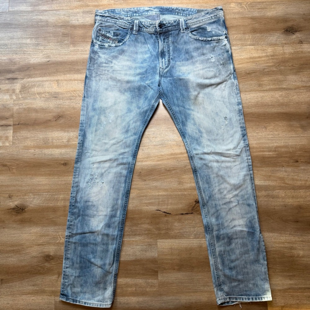 Diesel Thavar Jeans Mens 38x32 Acid Wash Slim Skinny Distressed Made Italy 0829B